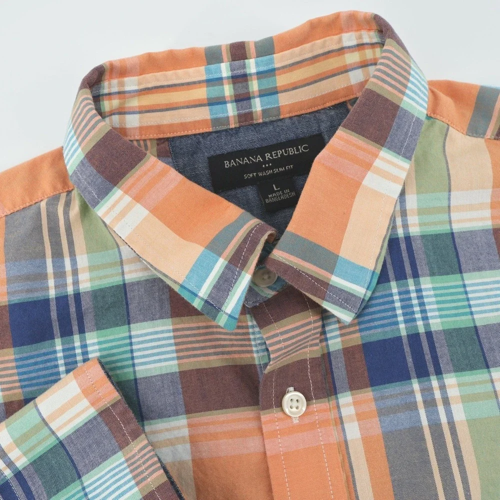 Banana Republic Mens Soft Wash Slim Fit Plaid Button Down Shirt, L